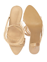 Nude Synthetic Leather Stylish Touchy Wrap Around Spiral Strap Stiletto Heel Sandals (TC-H4906-NUD)
