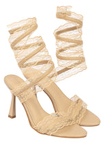 Nude Synthetic Leather Stylish Touchy Wrap Around Spiral Strap Stiletto Heel Sandals (TC-H4906-NUD)