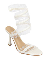 White Synthetic Leather Stylish Touchy Wrap Around Spiral Strap Stiletto Heel Sandals (TC-H4906-WHT)