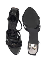 Black Synthetic Leather Stylish Open Toe Buckle Ankle Strap Stiletto Heel Sandals (TC-H6645-BLK)