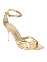 Gold Synthetic Leather Stylish Open Toe Buckle Ankle Strap Stiletto Heel Sandals (TC-H6645-GLD)
