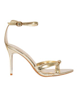 Gold Synthetic Leather Stylish Open Toe Buckle Ankle Strap Stiletto Heel Sandals (TC-H6645-GLD)