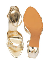 Gold Synthetic Leather Stylish Open Toe Buckle Ankle Strap Stiletto Heel Sandals (TC-H6645-GLD)