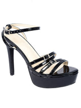 Black Patent Leather Stylish Open Toe Buckle Ankle Strap Stiletto Heel Sandals (TC-H6646-BLK)