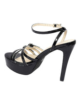 Black Patent Leather Stylish Open Toe Buckle Ankle Strap Stiletto Heel Sandals (TC-H6646-BLK)