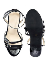 Black Patent Leather Stylish Open Toe Buckle Ankle Strap Stiletto Heel Sandals (TC-H6646-BLK)