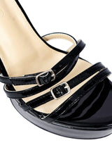 Black Patent Leather Stylish Open Toe Buckle Ankle Strap Stiletto Heel Sandals (TC-H6646-BLK)