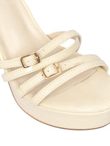 Cream Synthetic Leather Stylish Open Toe Buckle Ankle Strap Stiletto Heel Sandals (TC-H6646-CRM)
