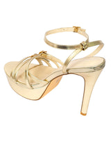 Gold Synthetic Leather Stylish Open Toe Buckle Ankle Strap Stiletto Heel Sandals (TC-H6646-GLD)