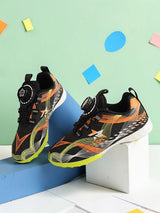 Black Orange Synthetic Leather Rotating Button Closure Football Sneakers For Kids-Unisex (TC-L9717-BLKORA)
