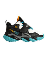 Black Green Synthetic Leather Lace-Up Closure Basketball Sneakers For Kids-Unisex (TC-L9813-BLKGRN)
