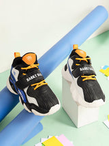 Black White Synthetic Leather Lace-Up Closure Basketball Sneakers For Kids-Unisex (TC-L9813-BLKWHT)