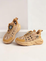 Khaki Synthetic Leather Rotating Button Closure Sneakers For Kids-Unisex (TC-L9966-KHA)