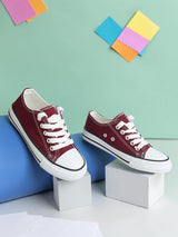 Burgundy Canvas Top Design And Durable Sole Lace-Up Sneakers For Kids-Unisex (TC-LKCAN3-BUR)