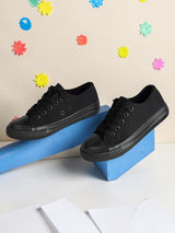 Black Canvas Top Design And Durable Sole Lace-Up Sneakers For Kids-Unisex (TC-LKCAN3-TOTBLK)