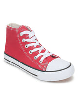 Red Canvas High Ankle Stylish Lace-Up Sneakers For Kids-Unisex (TC-LKCAN4-RED)