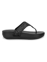 Black PU Glitter Comfort Flats (TC-LLE-9162-BLK)