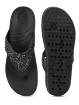Black PU Glitter Comfort Flats (TC-LLE-9162-BLK)
