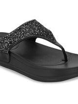 Black PU Glitter Comfort Flats (TC-LLE-9162-BLK)