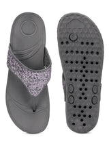 Grey PU Glitter Comfort Flats (TC-LLE-9162-GRY)