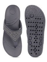 Grey PU Diamant�� Comfort Flats (TC-LLE-9163-GRY)