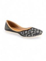 Black Synthetic Leather Embellished Mojaris Flats (TC-LSH-9315-BLK)