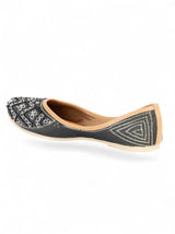 Black Synthetic Leather Embellished Mojaris Flats (TC-LSH-9315-BLK)