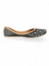 Black Synthetic Leather Embellished Mojaris Flats (TC-LSH-9315-BLK)