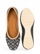 Black Synthetic Leather Embellished Mojaris Flats (TC-LSH-9315-BLK)