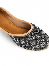 Black Synthetic Leather Embellished Mojaris Flats (TC-LSH-9315-BLK)