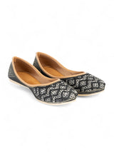 Black Synthetic Leather Embellished Mojaris Flats (TC-LSH-9315-BLK)
