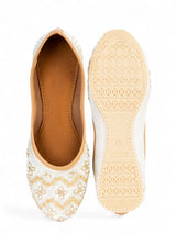 White Synthetic Leather Embellished Mojaris Flats (TC-LSH-9315-WHT)