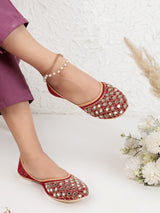 Maroon Suede Leather Embellished Mojaris Flats (TC-LSH-9316-MAR)