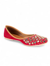 Pink Suede Leather Embellished Mojaris Flats (TC-LSH-9316-PNK)