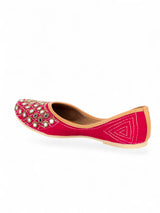Pink Suede Leather Embellished Mojaris Flats (TC-LSH-9316-PNK)