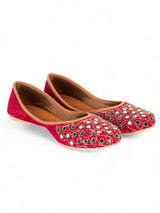 Pink Suede Leather Embellished Mojaris Flats (TC-LSH-9316-PNK)