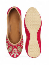 Magenta Suede Leather Embellished Mojaris Flats (TC-LSH-9317-MAG)
