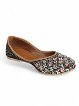 Black Synthetic Leather Embellished Mojaris Flats (TC-LSH-9318-BLK)