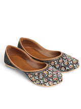 Black Synthetic Leather Embellished Mojaris Flats (TC-LSH-9318-BLK)
