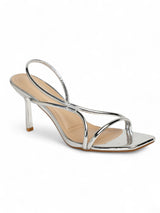 Silver Patent Leather Stiletto Heel Sandals (TC-M4518-7-SIL)