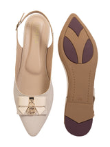 Cream Synthetic Leather Buckle Stylish Flats (TC-MD-707-CRM)