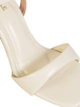 Cream Synthetic Leather Buckle Stiletto Heel Sandals (TC-MD107-CRM)