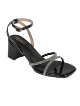 Black Patent Leather Diamant�� Embellished Block Heel Sandals (TC-MD110-BLK)