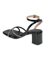 Black Patent Leather Diamant�� Embellished Block Heel Sandals (TC-MD110-BLK)