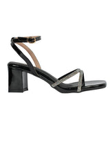 Black Patent Leather Diamant�� Embellished Block Heel Sandals (TC-MD110-BLK)