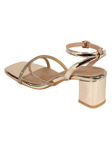 Gold Patent Leather Diamant�� Embellished Block Heel Sandals (TC-MD110-GLD)