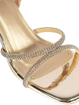 Gold Patent Leather Diamant�� Embellished Block Heel Sandals (TC-MD110-GLD)