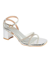 Silver Patent Leather Diamant�� Embellished Block Heel Sandals (TC-MD110-SIL)