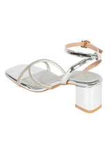 Silver Patent Leather Diamant�� Embellished Block Heel Sandals (TC-MD110-SIL)