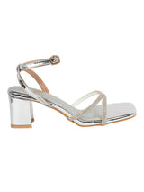 Silver Patent Leather Diamant�� Embellished Block Heel Sandals (TC-MD110-SIL)